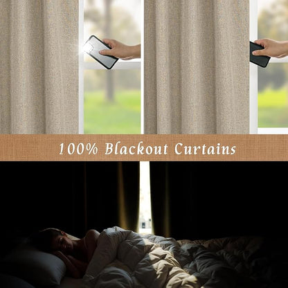 100% Blackout Natural Linen Curtains 63 Inches - Image 4
