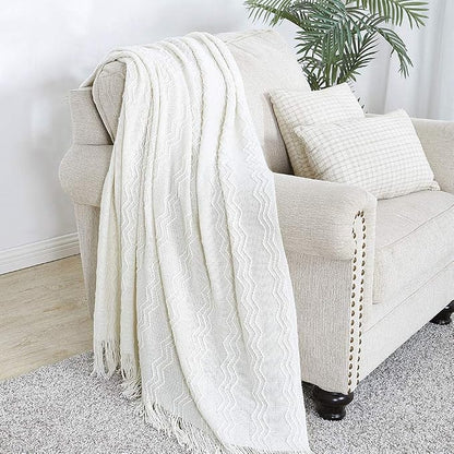 BOURINA Off White Throw Blanket 60x80 Inches Throw Textured Solid Soft Sofa - Image 2