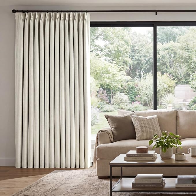 Pinch Pleated Linen Curtains 100% Blackout 90 Inches Long by AUSSPVOCT