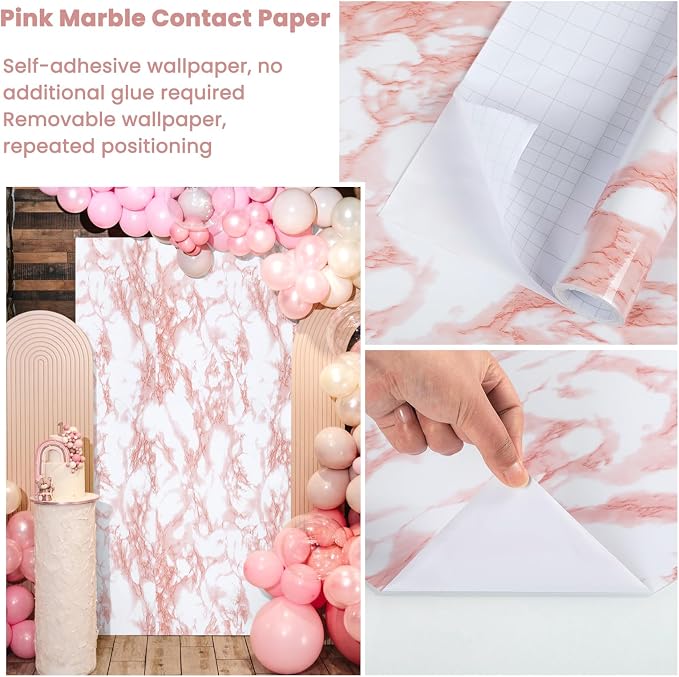 practicalWs White/Pink Marble Contact Paper Granite Peel and Stick Countertops - Image 4