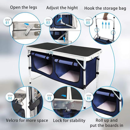 CampLand Outdoor Folding Table Aluminum Lightweight Height Adjustable - Image 4