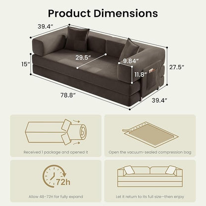 78.8" Convertible Futon Sofa Bed, Corduroy Futon Couch - Image 2