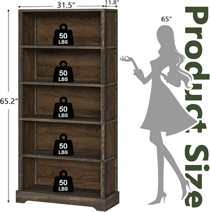 TVU 5-Tier Solid Wood Book Shelf, Floor Standing Bookcase, Farmhouse Style Book - Image 3