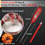 BOMATA Waterproof IPX7 Thermometer for Water, Liquid, Candle and Cooking. Instant Read Food Thermometer with Long Probe for Cooking, Meat, BBQ! T101 (Red Color)………