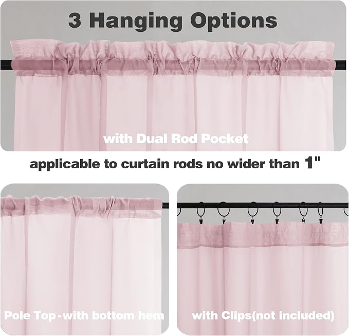 Chyhomenyc Sheer Valances for Windows 2 Pack, Small Window Curtains for Living - Image 4