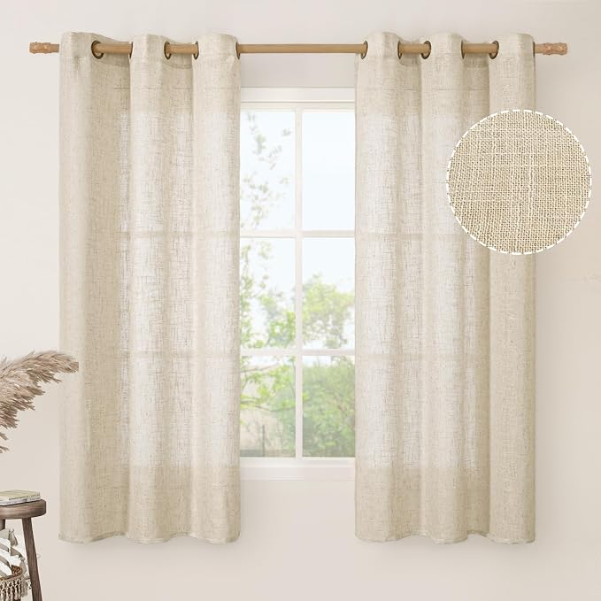 Natural Linen Semi Sheer Curtains 63 Inch by LAMIT