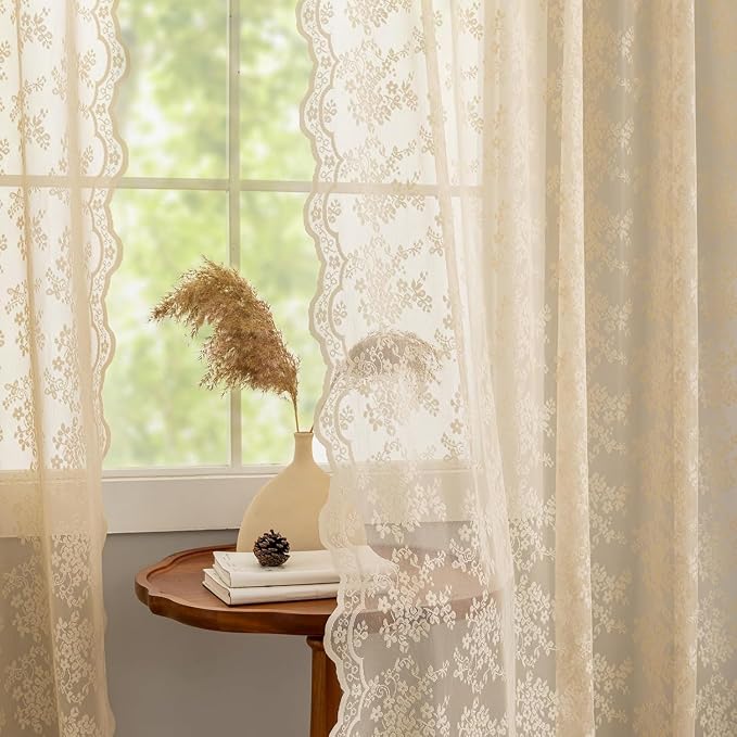 YJ YANJUN Vintage Lace Curtains-Victorian Floral Sheer 80 inch Long Curtains by YJYANJUN