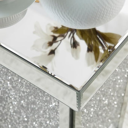 Silver Mirrored End Table with Crystal, Modern Side Accent Table, Square Small - Image 6