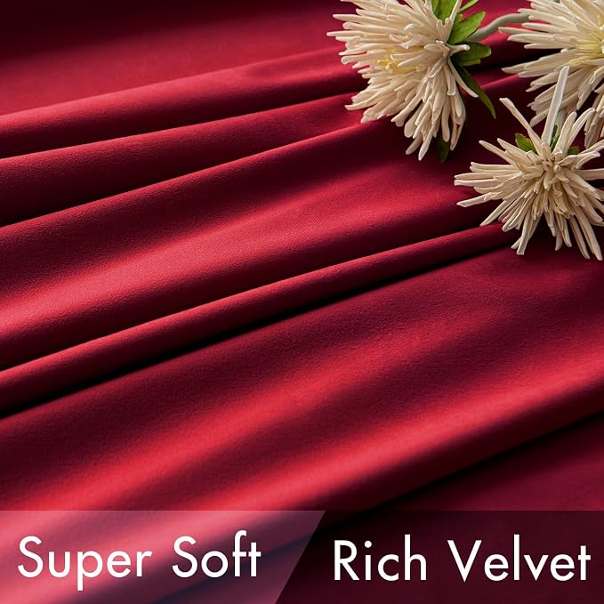 MIULEE Velvet Curtains 52x84 inches 2 Panels Red Blackout Curtains | Luxury - Image 4
