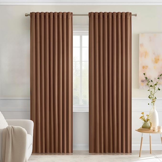 MIULEE Cappuccino Brown Back Tab Blackout Curtains 52"x84" Long 2 Panel Set | by MIULEE
