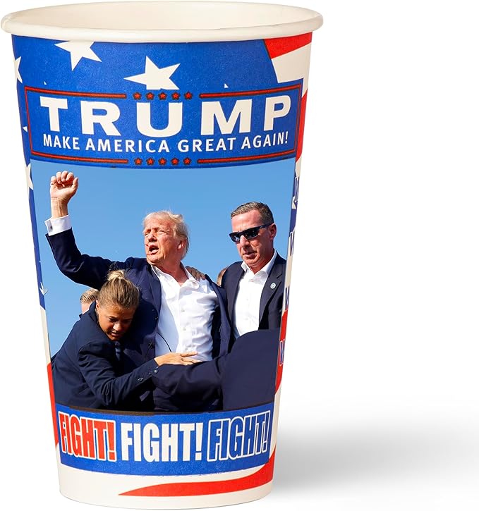 Smygoods Trump Design Disposable Paper Coffee Cups (16 OZ, 100 Count) For Hot Beverages, Tea, Espresso, Cocoa - To Go Drink Containers, Café & Office