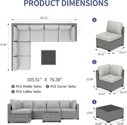 GarveeLife 7 Pieces Patio Furniture Set, Rattan Sectional Patio Sofa Set - Image 2