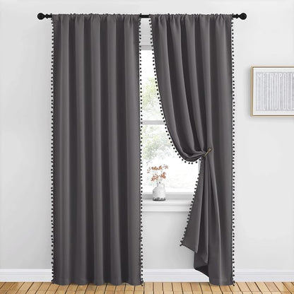 NICETOWN 2 Panels Blackout Curtains, Rod Pocket Pompoms Curtains 84 inches - Image 8