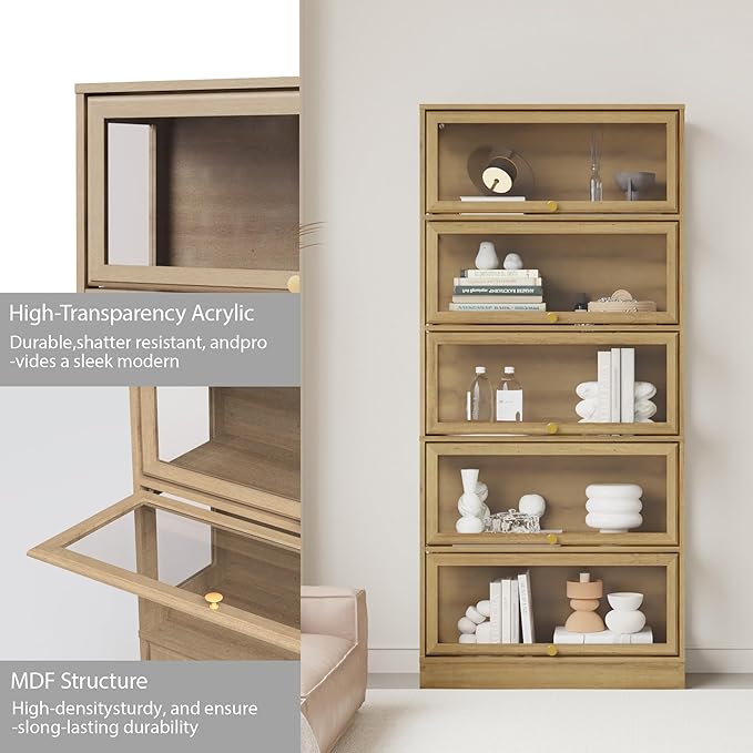 Display Cabinet with Acrylic Glass Doors, 5-Tiers Curio Cabinet with LED - Image 7