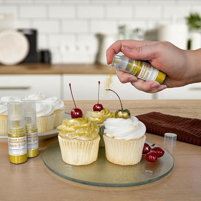 Bakell - Bright Gold Tinker Dust (4g, 1x Mini Spray Pump) Edible Glitter for Food, Desserts, and Beverages!