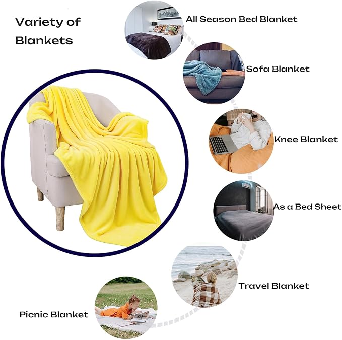 Yellow Fleece Plush Throw Blanket 50"x70"for Couch Sofa Fuzzy Cozy Flannel | - Image 6