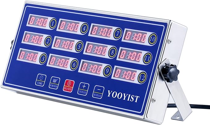 Kitchen Timers for Cooking – 12 Channel Commercial Kitchen Timer Restaurant Kitchen Supplies – Stainless Steel LED Technology Kitchen Timer Digital – Reminder Function, Loud Alarm, Blue