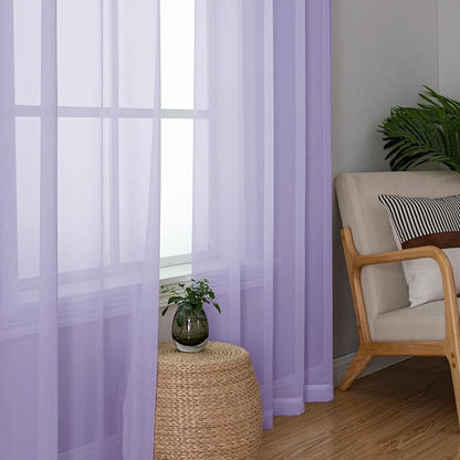 Simplebrand Lavender Sheer Curtains 90 Inches Long 2 Panels, Light Filtering - Image 4