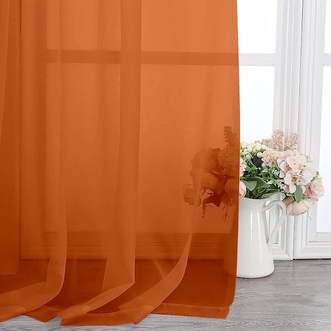 Orange Sheer Curtains 90 Inches Long 2 Panels, Light Filtering Voile Airy - Image 6