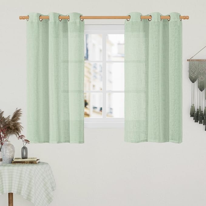 Fresh Green Linen Sheer Curtains 45 inch by LAMIT