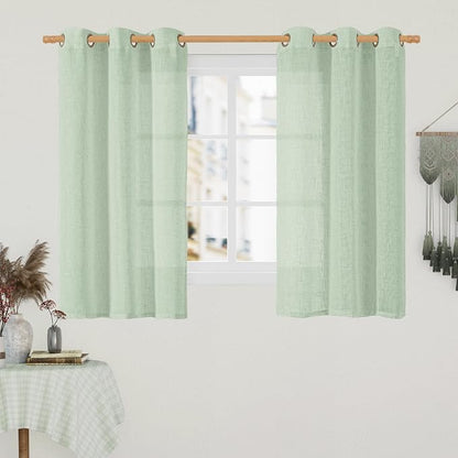 Fresh Green Linen Sheer Curtains 45 inch by LAMIT