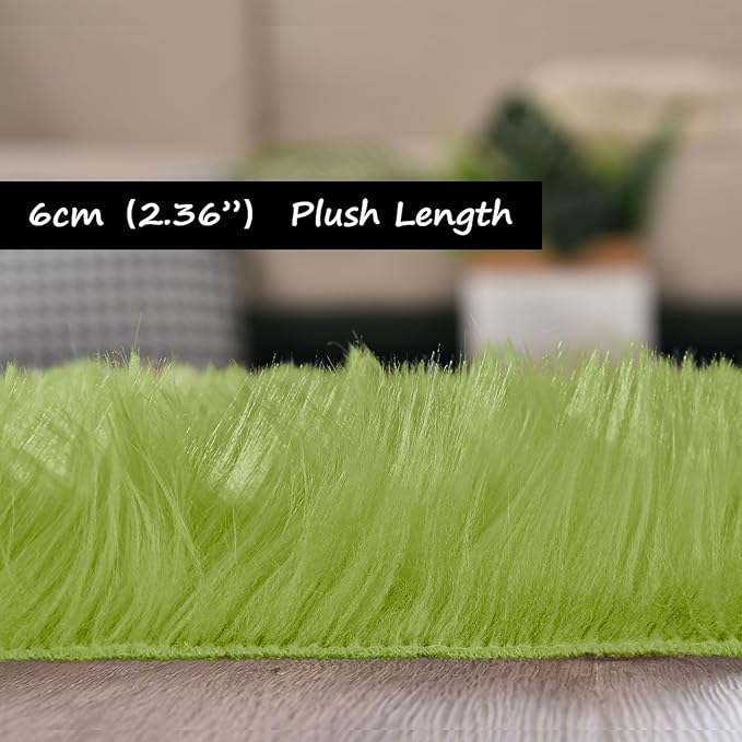 Goolela Lime Green Round Fluffy Rug - Image 2