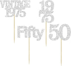 Gyufise 24Pcs 50th Birthday Cupcake Toppers Cheers to 50 Fabulous Fifty Vintage 1975 Cupcake Picks 50th Birthday Wedding Anniversary Party Cake Decorations Supplies Silver