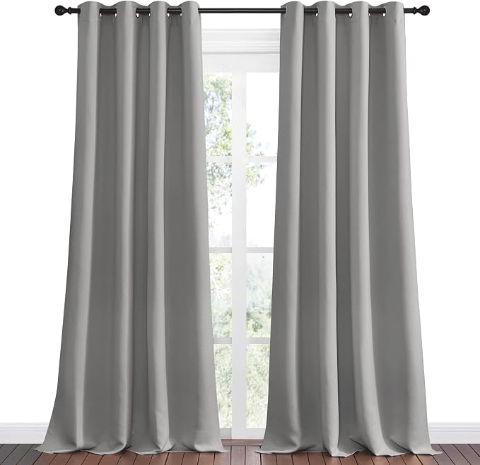 NICETOWN Silver Grey Room Darkening Curtain Panels 90" Long - Image 2