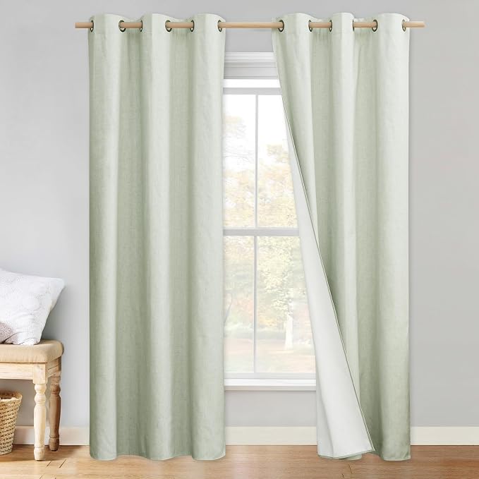 NICETOWN Sage Green 100% Blackout Linen Texture Curtains 80 inches Long 2 Panels by NICETOWN