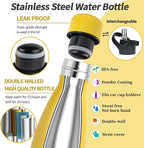 Insulated Water Bottle, 2 Pack-17oz Stainless Steel Water Bottles with straw lid, Metal Sports Water Bottles for Boys,Girls, Double Wall Vacuum BPA-Free Flask for School, Sports(Black-Yellow)