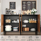 4 EVER WINNER Buffet Cabinet with Storage, 58" Sideboard Cabinet with Adjustable Shelves, Modern Coffee Bar with 4 Doors for Living Room Entryway, Walnut and Black