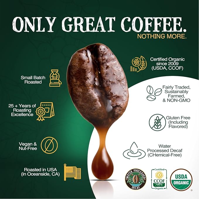 The Bean Organic Coffee Company Water Processed DECAF South America Blend, Medium Roast, Whole Bean Coffee, 16-Ounce Bags (Pack of 2)