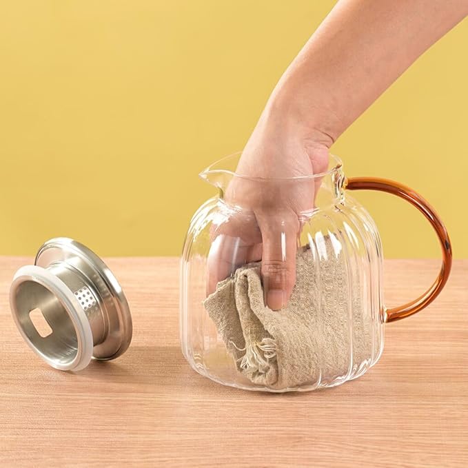 Glass Pitcher,46.7 oz/1380 ml,Hand Blown Glass Water Pitcher with Lid for Juice,Coffee, Tea, Milk, Hot Water and Iced tea,Father's Day Gifts