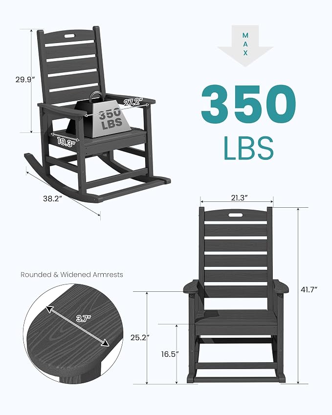 SERWALL Outdoor Rocking Chair Set of 4, Oversized HDPE Patio Rocking Chair - Image 3
