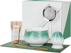 ZENS Matcha Whisk Set, Ceramic Matcha Set Includes Matcha Bowl, Matcha Whisk and Holder, Bamboo Scoop, Stainless Sifter & Tea Towel - 6Pcs Matcha Kit for Matcha Ceremony, Blue
