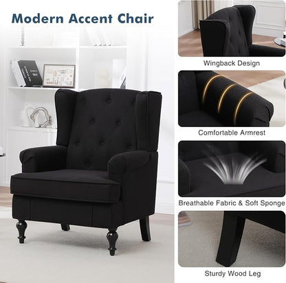 Accent Chair Set of 2, Mid Century Modern Fabric Wingback Chair, Upholstered - Image 5