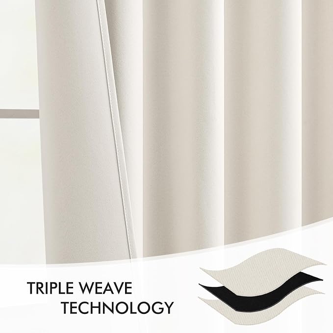 MIULEE Ivory Back Tab Blackout Curtains 52x63 Inches Long 2 Panels Set | Rod - Image 7