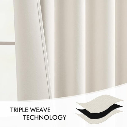 MIULEE Ivory Back Tab Blackout Curtains 52x63 Inches Long 2 Panels Set | Rod - Image 7