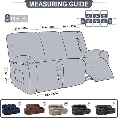 ANARACHON Leather Look Recliner Couch Cover, 8-Pieces Stretch Recliner Sofa - Image 3