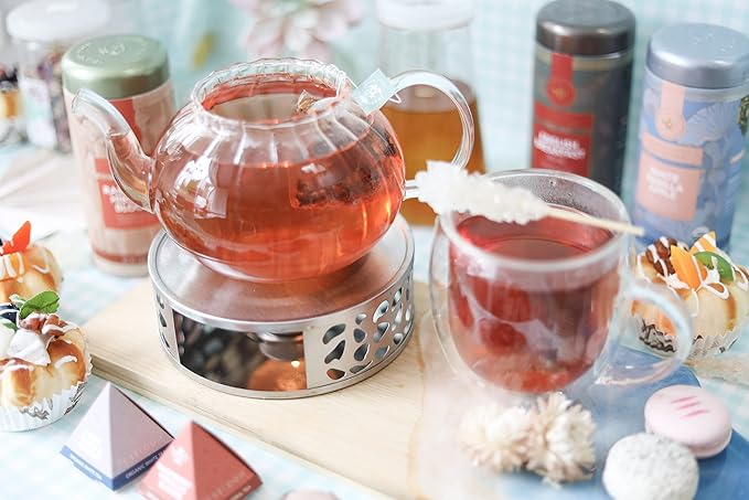 Teabloom Silhouette Tea Warmer - Brushed Stainless Steel Teapot Warmer with Tealight Holder and Candle