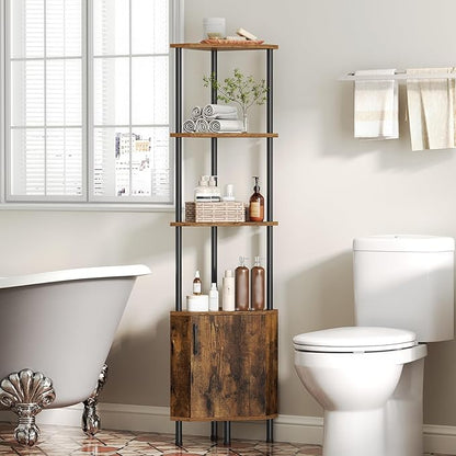 HOOBRO Corner Cabinet with LED Light, Corner Shelf Stand with Storage and Doors - Image 5