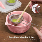 7PCs Matcha Whisk Set Traditional Japanese Matcha Kit with Ceramic Bowl Bamboo Chasen Tea Spoon Holder Sifter Tea Towel Ceremony Matcha Tea Making Tools Green Tea Set for Beginners