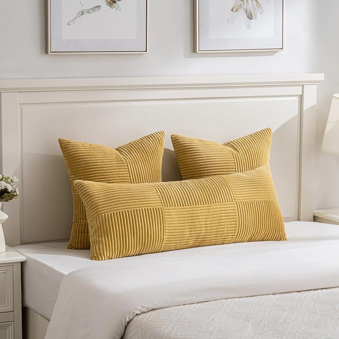 Fancy Homi 2 Packs Mustard Yellow Long Lumbar Decorative Throw Pillow Covers - Image 5