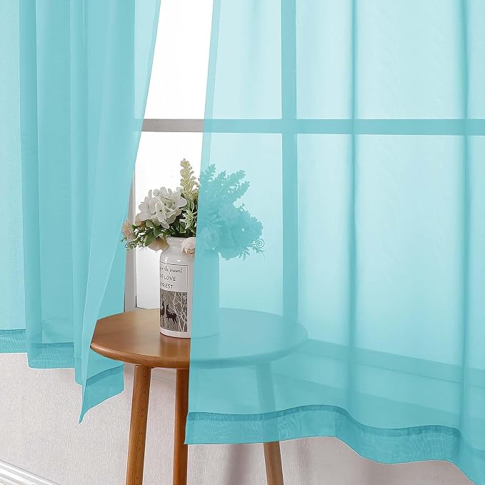 Aqua Sheer Curtains for Living Room 63 Inch Length 2 Pcs, Voile Light Filtering - Image 2
