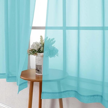 Aqua Sheer Curtains for Bedroom 84 Inches Long 2 Panels, Voile Solid - Image 6