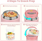 2-in-1 Insulated Food Jar & Snack Container - 15oz Kids Soup Thermos for Hot Food with Handle and Spoon, Leak Proof Reusable Toddler Snack Box, Perfect for School & Travel, Pink