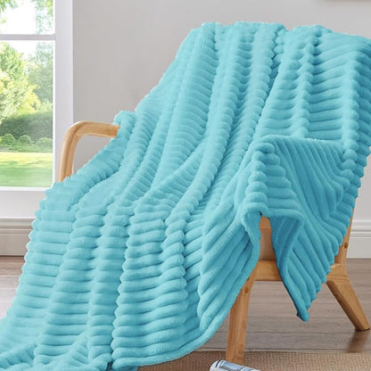 BEDELITE Ribbed Twin Blanket for Couch & Bed, Sky Blue, Warm Yet Lightweight by BEDELITE