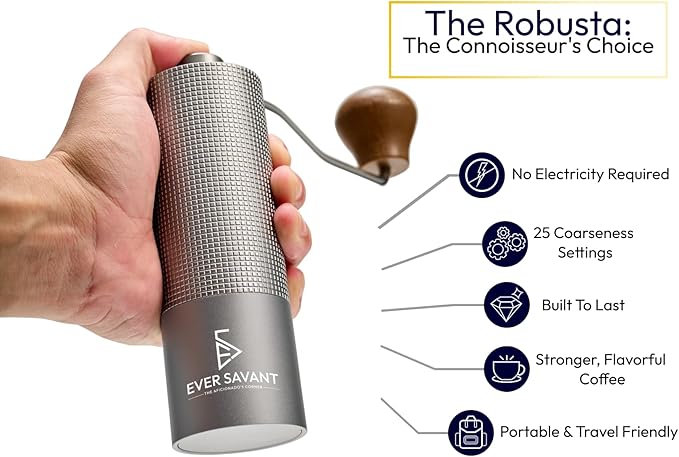 Manual Coffee Grinder - Conical Stainless Steel Burr - 25 Setting Adjustable Grind - Espresso, Drip, French Press-Home/Office/Travel Handheld Portable Coffee Bean Grinder - 25g Capacity