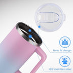 DOMICARE 40 oz Tumbler with Handle and Straw, Stainless Steel Tumbler with Lid and Straw, Reusable Vacuum Insulated Cup, Travel Coffee Mug, Dreamy Pink Blue, 4Pack