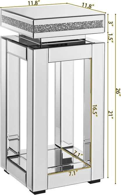 Mirrored End Table Square with Crystals, 2-Tier Modern Small Sofa Table with - Image 2